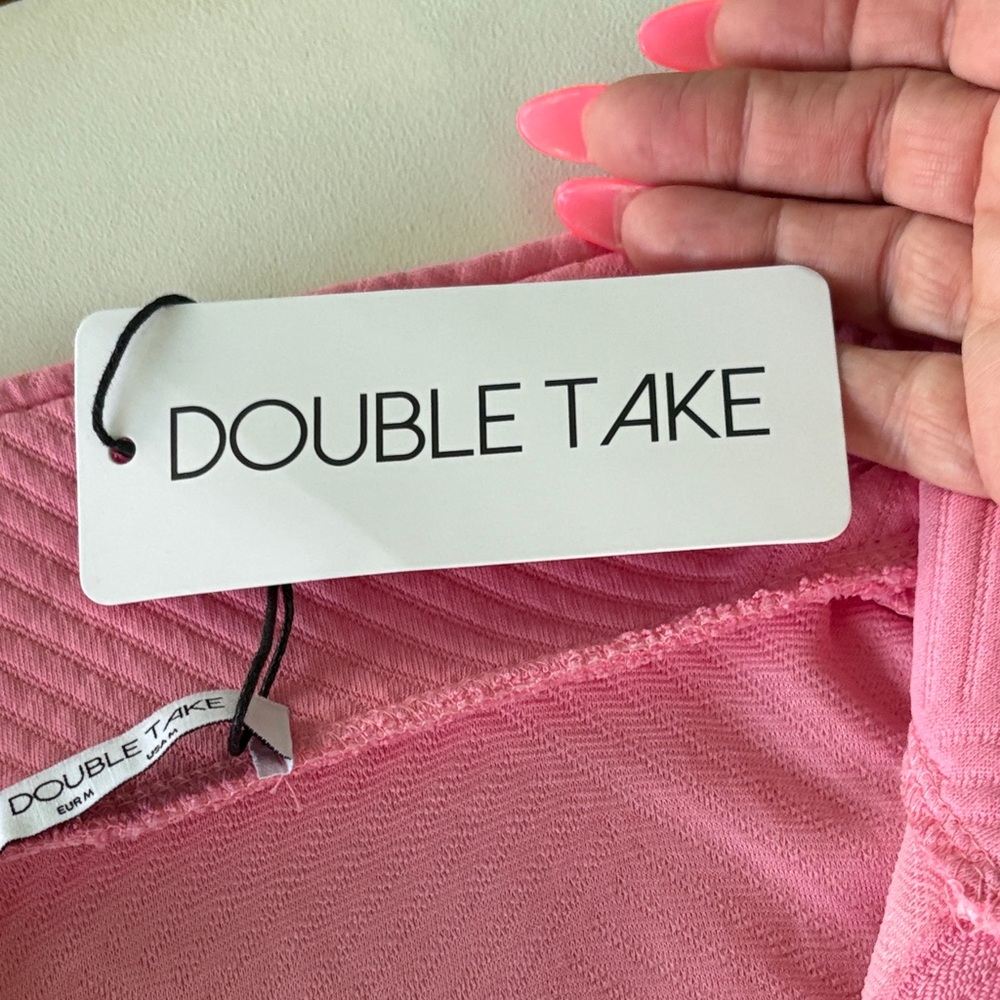 Double Take Elegant Pink Ruffled Women's Sweatshirt top - Picture 12 of 13
